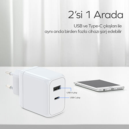 Woyax by Deji Gan 45W Type-C PD ve USB Süper Hızlı Şarj Aleti, 1.2M 60W-2A Type-C Şarj Kablosu