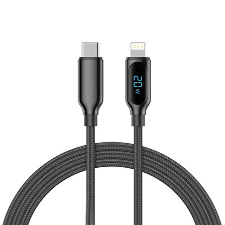 Woyax by Deji Dijital Göstergeli 1.2M PD 20W Type-C to Lightning Örgülü Hızlı Şarj ve Data Kablosu