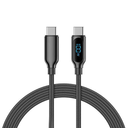Woyax by Deji Dijital Göstergeli 1.2M PD 100W Type-C to Type-C Örgülü Hızlı Şarj ve Data Kablosu
