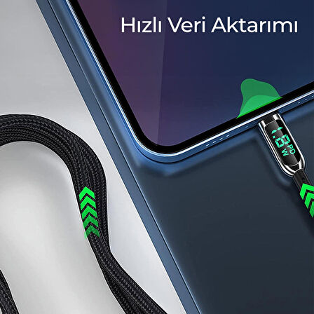 Woyax by Deji Dijital Göstergeli 1.2M PD 100W Type-C to Type-C Örgülü Hızlı Şarj ve Data Kablosu