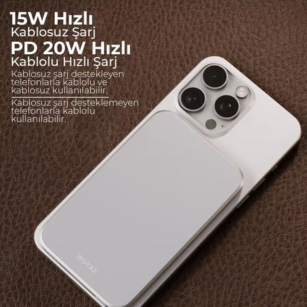 Woyax By Deji Magsafe Powerbank 5000 Mah 20w Hızlı Taşınabilir Batarya iPhone 12 13 14 15 16 17 Pro Max Mini - Beyaz