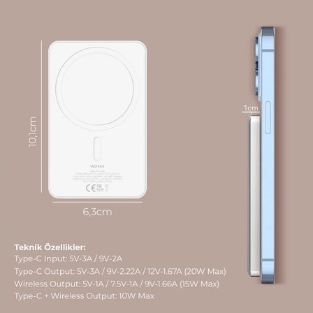 Woyax By Deji Magsafe Powerbank 5000 Mah 20w Hızlı Taşınabilir Batarya iPhone 12 13 14 15 16 17 Pro Max Mini - Beyaz