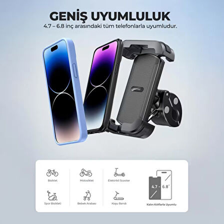 Woyax Holdy Motorsiklet Telefon Tutucu Bisiklet ATV Scooter Bağlantılı Telefon Tutacağı Ayna ve Gidon İçin
