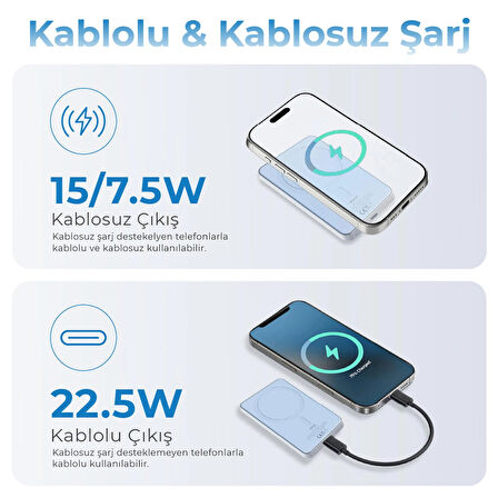 Woyax Magsafe Powerbank 5000 mAh Mavi Renk 20W Hızlı Taşınabilir Şarj Cihazı