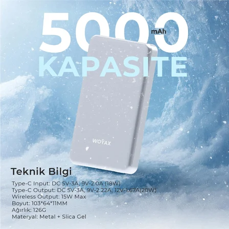 Woyax Magsafe Powerbank 5000mAh Slim Hızlı Taşınabilir Batarya iPhone 11 12 13 14 15 16 17 Pro Max Samsung