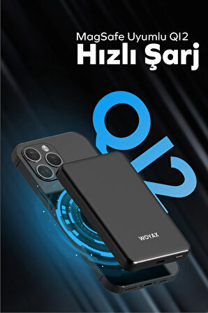 Woyax Magsafe Powerbank 5000 mAh QI2 Siyah Renk 20W Hızlı Taşınabilir Şarj Cihazı