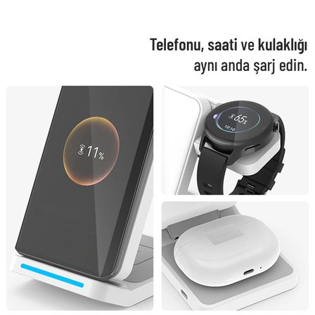 Woyax Kablosuz Şarj Standı Katlanabilir Huawei Watch iPhone Android Telefon Saat Kulaklık Uyumlu Wireless