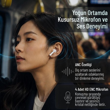 Gigasound ANC+ENC Kablosuz Bluetooth Kulaklık, Kulak İçi, gürültü önleme, 4 mikrofon, 42 saat oynatma süresi, Gigasound Clear Bass Ses, 13mm Speaker, IPX4 Suya Dayanıklı