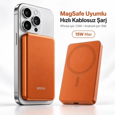 Woyax Magsafe Powerbank 5000mAh Slim Hızlı Taşınabilir Batarya iPhone 11 12 13 14 15 16 17 Pro Max Samsung