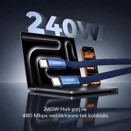 Woyax 240W Manyetik Type-C Şarj Kablosu Hızlı Şarj Kablosu 1.2m Örgülü PD Hızlı Şarj ve Data Kablosu