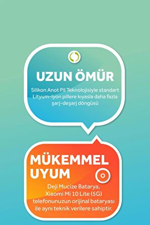 Deji Xiaomi Mi 10 Lite (5G) Uyumlu Mucize Batarya