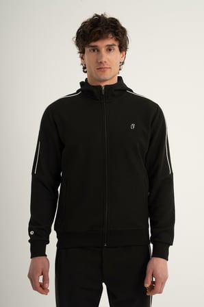 Airlife Stripe Agp 4 Tam Boy Fermuarlı Erkek Şerit Detaylı Kapüşonlu Üst Siyah