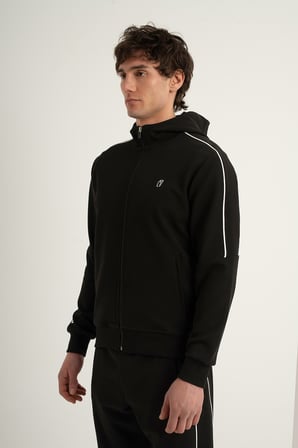 Airlife Stripe Agp 4 Tam Boy Fermuarlı Erkek Şerit Detaylı Kapüşonlu Üst Siyah