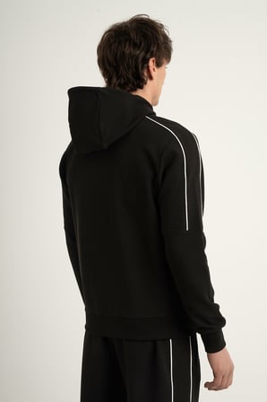 Airlife Stripe Agp 4 Tam Boy Fermuarlı Erkek Şerit Detaylı Kapüşonlu Üst Siyah