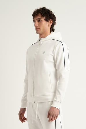 Airlife Stripe Agp 4 Tam Boy Fermuarlı Erkek Şerit Detaylı Kapüşonlu Üst Beyaz