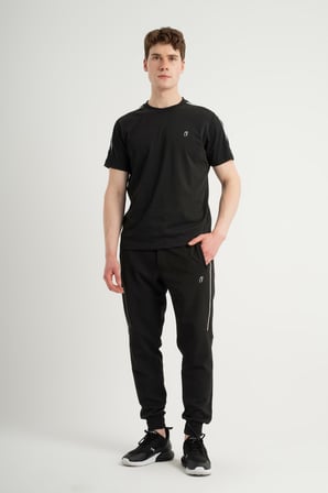 Airlife Stripe Agp 4 Kısa Kollu Ve Şerit Detaylı Erkek Tişörtü Siyah