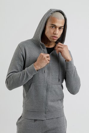 Airlife Sportswear Erkek Kapüşonlu ve Tam Boy Fermuarlı Sweatshirt Titanyum