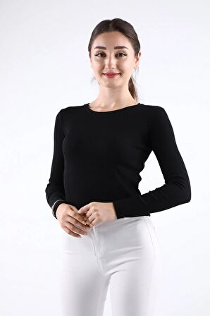 Kadın Bisiklet Yaka Uzun Kol Body