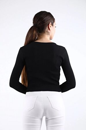 Kadın Bisiklet Yaka Uzun Kol Body