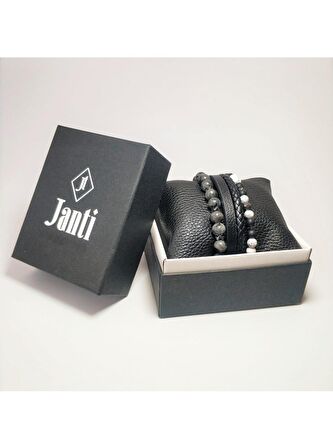 JTKB22008 Janti 3'lü Kombin Bileklik Hakiki Deri Orijinal Doğaltaş Garantili Kutulu