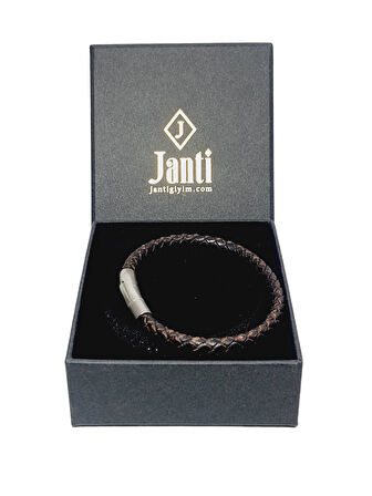 JTAW25BLK1578 HAKİKİ DANA DERİSİ KAHVERENGİ PASLANMAZ ÇELİK KAPAMA GARANTİLİ HEDİYE KUTULU JANTİ DERİ BİLEKLİK