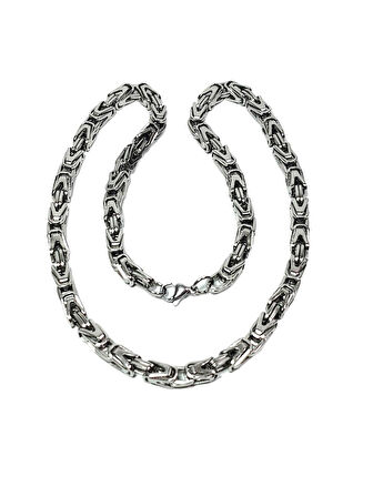 JTAW25KLY1593 KRAL TASARIM DESEN MODEL GRİ ZİNCİR PASLANMAZ ÇELİK GARANTİLİ HEDİYE KUTULU JANTİ ÇELİK KOLYE