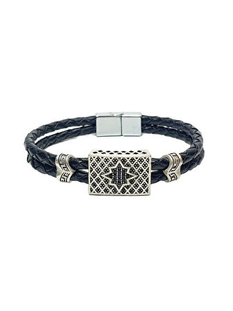 JTAW25BLK1609 HAKİKİ DERİ ZİRKON TAŞLI ALAŞIMLI METAL MIKNATIS KAPAMA ile ONYX ve HEMATİT DOĞALTAŞ ESNEK KOMBİN SİYAH GARANTİLİ HEDİYE KUTULU JANTİ BİLEKLİK