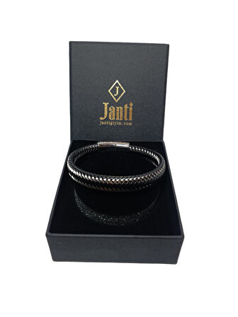 JTAW25BLK1614 PASLANMAZ ÇELİK ve HAKİKİ DERİ MIKNATIS KAPAMA SİYAH GARANTİLİ HEDİYE KUTULU JANTİ BİLEKLİK