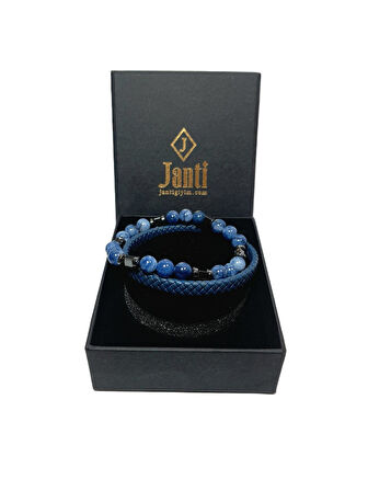 JTAW25BLK1620 HAKİKİ DERİ MIKNATIS KAPAMA DAMARLI AKİK ve HEMATİT DOĞALTAŞ MAVİ GARANTİLİ HEDİYE KUTULU JANTİ BİLEKLİK