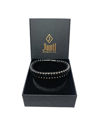 JTAW25BLK1621 HAKİKİ DERİ MIKNATIS KAPAMA PASLANMAZ ALAŞIMLI METAL GARANTİLİ HEDİYE KUTULU JANTİ BİLEKLİK