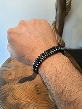 JTAW25BLK1621 HAKİKİ DERİ MIKNATIS KAPAMA PASLANMAZ ALAŞIMLI METAL GARANTİLİ HEDİYE KUTULU JANTİ BİLEKLİK