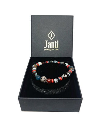 JTAW25BLK1628 AKİK ve HEMATİT DOĞALTAŞ LACİVERT KIRMIZI GARANTİLİ HEDİYE KUTULU JANTİ BİLEKLİK