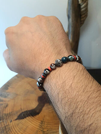 JTAW25BLK1628 AKİK ve HEMATİT DOĞALTAŞ LACİVERT KIRMIZI GARANTİLİ HEDİYE KUTULU JANTİ BİLEKLİK