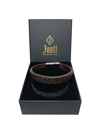 JTAW25BLK1631 HAKİKİ VATOZ BALIĞI DERİSİ MIKNATIS KAPAMA KAHVERENGİ GARANTİLİ HEDİYE KUTULU JANTİ BİLEKLİK