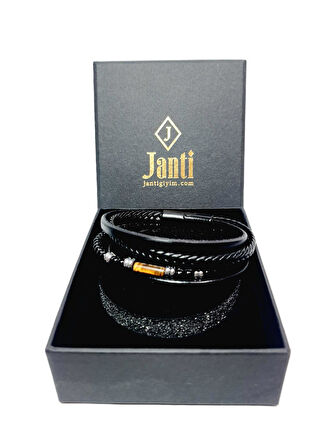 JTAW25BLK1635 HAKİKİ DERİ MIKNATIS KAPAMA KAPLANGÖZÜ ve HEMATİT DOĞALTAŞ SİYAH GARANTİLİ HEDİYE KUTULU JANTİ BİLEKLİK