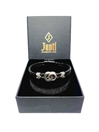JTAW25BLK1638 HAKİKİ DERİ MIKNATIS KAPAMA ALAŞIMLI METAL GARANTİLİ HEDİYE KUTULU JANTİ BİLEKLİK