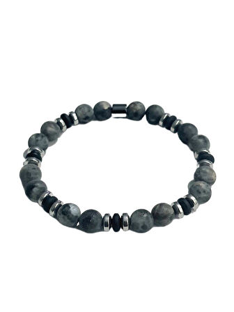 JTAW25BLK1646 8 MM CEYT ve HEMATİT DOĞALTAŞ ESNEK KOYU GRİ GARANTİLİ JANTİ BİLEKLİK