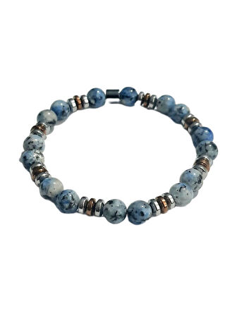 JTAW25BLK1648 8 MM CEYT ve HEMATİT DOĞALTAŞ ESNEK MAVİ GARANTİLİ JANTİ BİLEKLİK