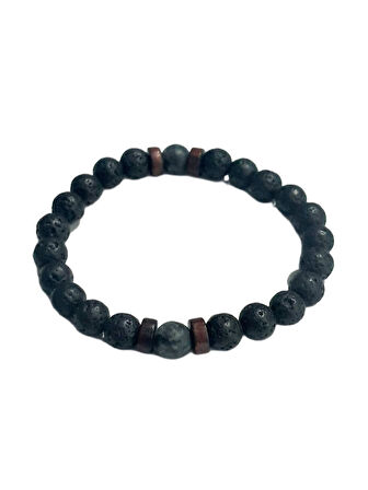 JTAW25BLK1651 8 MM LAV ve HEMATİT DOĞALTAŞ AHŞAP ESNEK SİYAH GARANTİLİ JANTİ BİLEKLİK