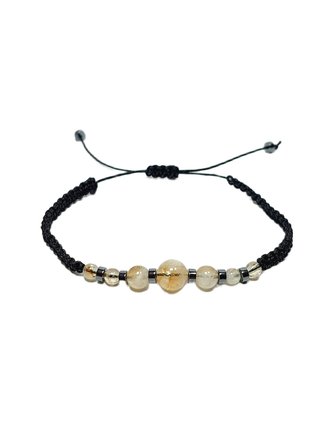 JTSS26BLK1869 SİTRİN ve HEMATİT DOĞALTAŞ MAKROME İP EL ÖRMESİ SARI GOLD SİYAH UNISEX BİLEKLİK GARANTİLİ KUTULU JANTİ BİLEKLİK