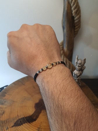 JTSS26BLK1869 SİTRİN ve HEMATİT DOĞALTAŞ MAKROME İP EL ÖRMESİ SARI GOLD SİYAH UNISEX BİLEKLİK GARANTİLİ KUTULU JANTİ BİLEKLİK