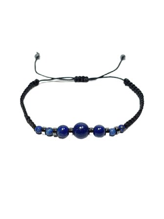 JTSS26BLK1870 LAPİS LAZULİ ve HEMATİT DOĞALTAŞ MAKROME İP EL ÖRMESİ SARI GOLD SİYAH UNISEX BİLEKLİK GARANTİLİ KUTULU JANTİ BİLEKLİK