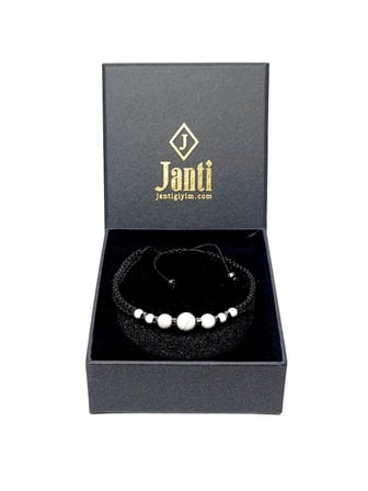 JTSS26BLK1871 HAVLİT ve HEMATİT DOĞALTAŞ MAKROME İP EL ÖRMESİ SARI GOLD SİYAH UNISEX BİLEKLİK GARANTİLİ KUTULU JANTİ BİLEKLİK