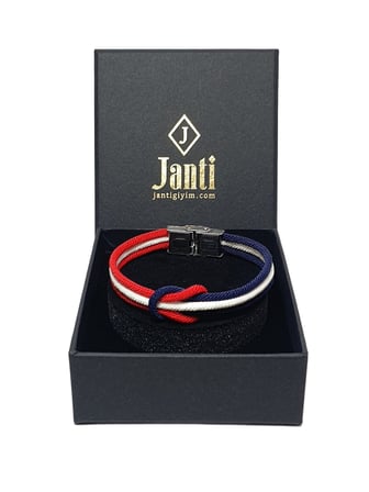 JTSS26BLK1872 PASLANMAZ ÇELİK KİLİT MİLAN İP EL YAPIMI LACİVERT KIRMIZI BEYAZ MARİN RENKLİ UNISEX BİLEKLİK GARANTİLİ KUTULU JANTİ BİLEKLİK