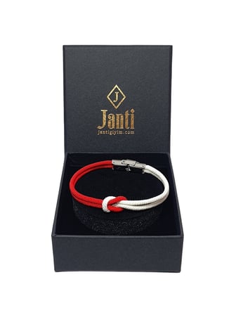 JTSS26BLK1874 PASLANMAZ ÇELİK KİLİT MİLAN İP EL YAPIMI KIRMIZI BEYAZ RENKLİ UNISEX BİLEKLİK GARANTİLİ KUTULU JANTİ BİLEKLİK