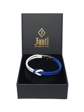 JTSS26BLK1875 PASLANMAZ ÇELİK KİLİT MİLAN İP EL YAPIMI MAVİ BEYAZ RENKLİ UNISEX BİLEKLİK GARANTİLİ KUTULU JANTİ BİLEKLİK