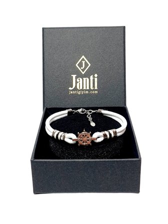 JTSS26BLK1876 PASLANMAZ ÇELİK KİLİT BEYAZ MİLAN İP EL YAPIMI GEMİ DÜMENİ UNISEX BİLEKLİK GARANTİLİ KUTULU JANTİ BİLEKLİK