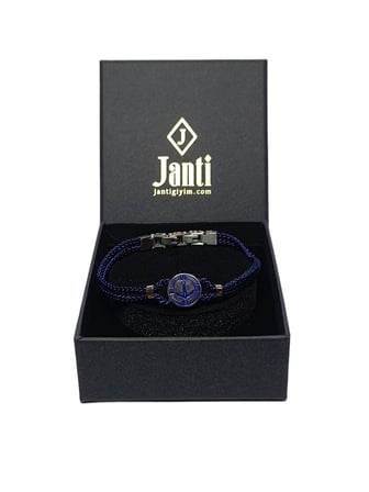 JTSS26BLK1877 PASLANMAZ ÇELİK KİLİT LACİVERT İP EL YAPIMI ÇELİK GEMİ ÇAPASI APARATLI UNISEX BİLEKLİK GARANTİLİ KUTULU JANTİ BİLEKLİK
