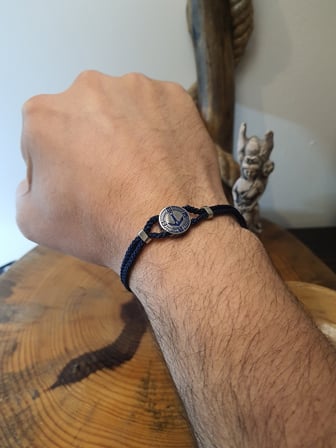 JTSS26BLK1877 PASLANMAZ ÇELİK KİLİT LACİVERT İP EL YAPIMI ÇELİK GEMİ ÇAPASI APARATLI UNISEX BİLEKLİK GARANTİLİ KUTULU JANTİ BİLEKLİK