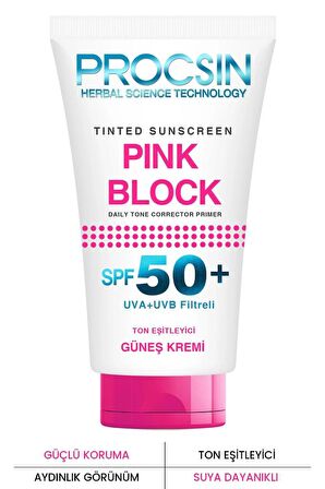 Procsin Pink Block Aydınlatıcı SPF50+ Güneş Kremi 50 ml
